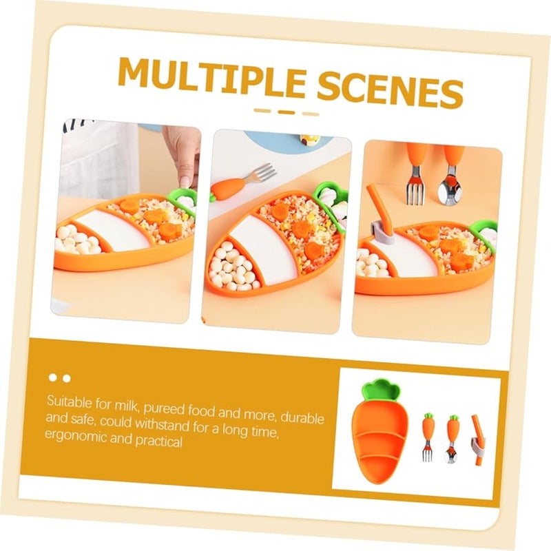 Silicone Carrot Shaped Baby Plate Set with Spoon Fork Straw High Temperature Resistant Feeding Utensils - Image 5